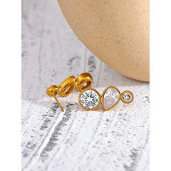 Triple Crystal Gold Drop Earrings