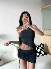 Two-Piece Asymmetric Top and Skirt