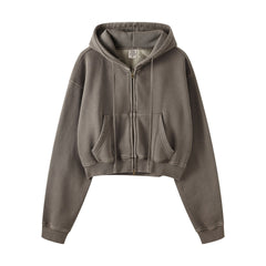 Washed Color Hooded Cardigan Sweater