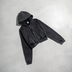 Washed Color Hooded Cardigan Sweater