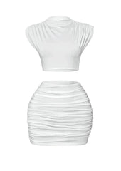 White High-Neck Skirt Set