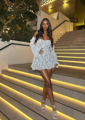 white lace long sleeve mini dress