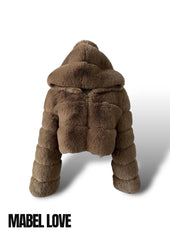 Cropped Faux Fur Coat with Detachable Hoodie