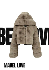 Cropped Faux Fur Coat with Detachable Hoodie