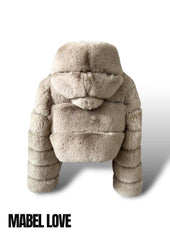 Cropped Faux Fur Coat with Detachable Hoodie