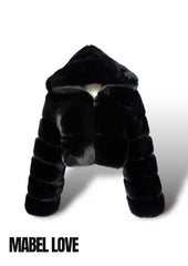 Cropped Faux Fur Coat with Detachable Hoodie