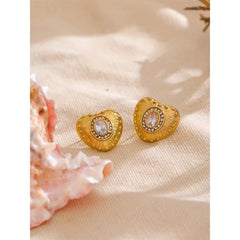 Zirconia Heart Golden Stud Earrings