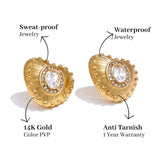 Zirconia Heart Golden Stud Earrings