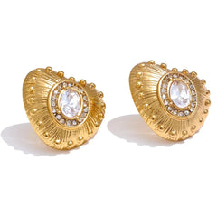 Zirconia Heart Golden Stud Earrings