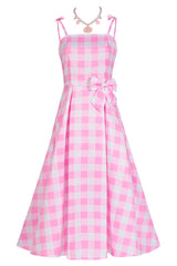 Barbie Movie Margot Pink Plaid Check Dress