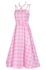 Barbie Movie Margot Pink Plaid Check Dress