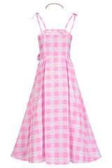 Barbie Movie Margot Pink Plaid Check Dress