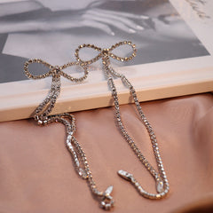 Rhinestone Bow Long Chain Earrings In White