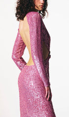 Sequin Cutout Backless Maxi Dress In Pink