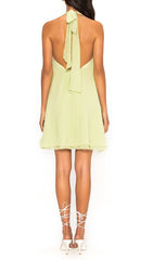 Pleated Halter Mini Dress In Green