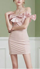 Halter Neck Bow Mini Dress In Pink
