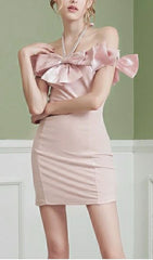 Halter Neck Bow Mini Dress In Pink