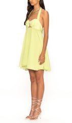 Pleated Halter Mini Dress In Green