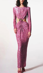 Sequin Cutout Backless Maxi Dress In Pink