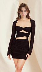 Ruched Silk Cutout Mini Dress