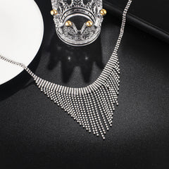 Silver Rhinestone Tassels NeckLace
