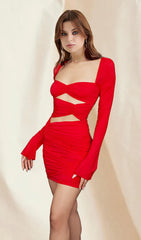 Ruched Silk Cutout Mini Dress