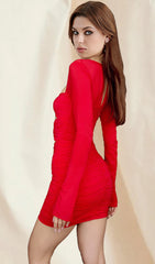 Ruched Silk Cutout Mini Dress