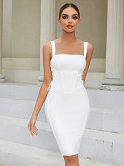 Strapy HIP Wrap Midi Dress In White