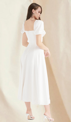 White Puff Sleeves Midi Dress