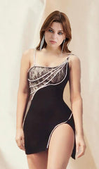 Black Lace Bandage Mini Dress