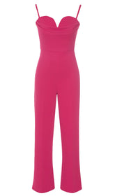 Bandage V Neck Jumpsuit In Rose Red