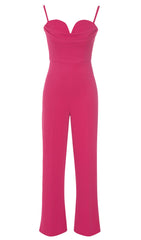 Bandage V Neck Jumpsuit In Rose Red