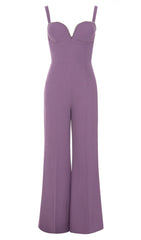V Neck Diamond Jumpsuit In Purple