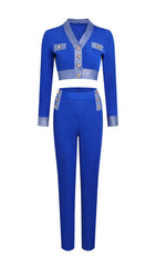 V-Neck Bandage Two-Piece Suits In Blue