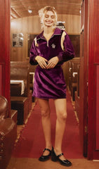 Purple Embroidered Velvet Mini Skirt