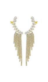 Gold Rhinestone Tassel Geometric Earrings