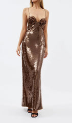 Sequin Maxi Dress In Brown