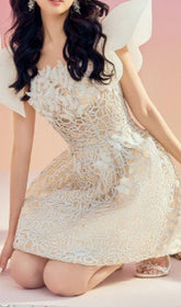 Ruffle Lace Mini Dress In White