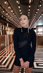 Black O Neck Long Sleeve Bandage Mini Dress