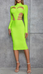 FLUORESCENT Green Waist Cut-Out Slim-Fit Dress