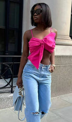 Pink Tied Bow Crop Top