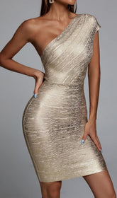 Gold Metallic Mini Cocktail Dress