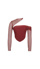 MIAH Burgundy STRETCH Mesh Sleeve Corset Top