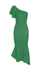 One Shoulder Fishtail Maxi Dress In Green
