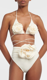 Floral Applique TRIANGLE Bikini Suit In White