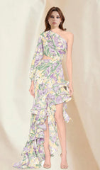 Floral Print Long Sleeve Irregular Maxi Dress
