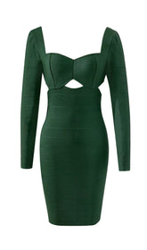Bandage Long Sleeve Mini Dress In Green