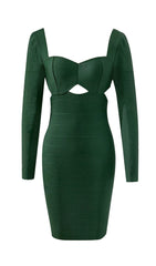 Bandage Long Sleeve Mini Dress In Green
