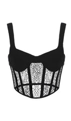White Hollow Lace Mesh Corset Top
