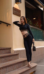 Black Mesh Long Sleeve Corset Set